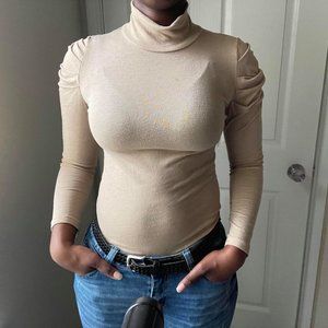 Tan Turtle Neck with Wrinkled Shoulders Women's Fashion